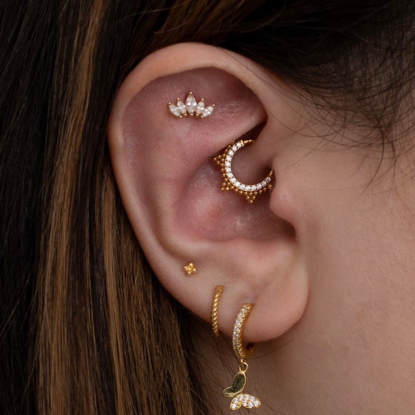 Daith Hoop, Diamond Daith, 316 Surgical Steel Helix Piercing, Cartilage hoop. Forward Helix Hoop. Cartilage Jewelry