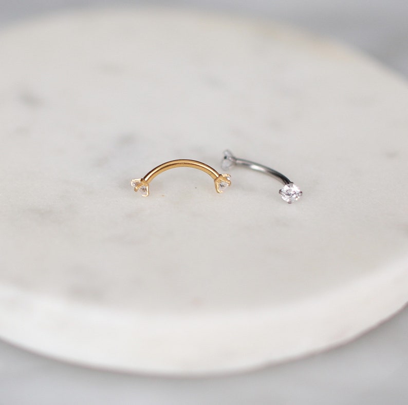 Gold/silver Diamond Rook Piercing Curved Barbell Cubic - Etsy