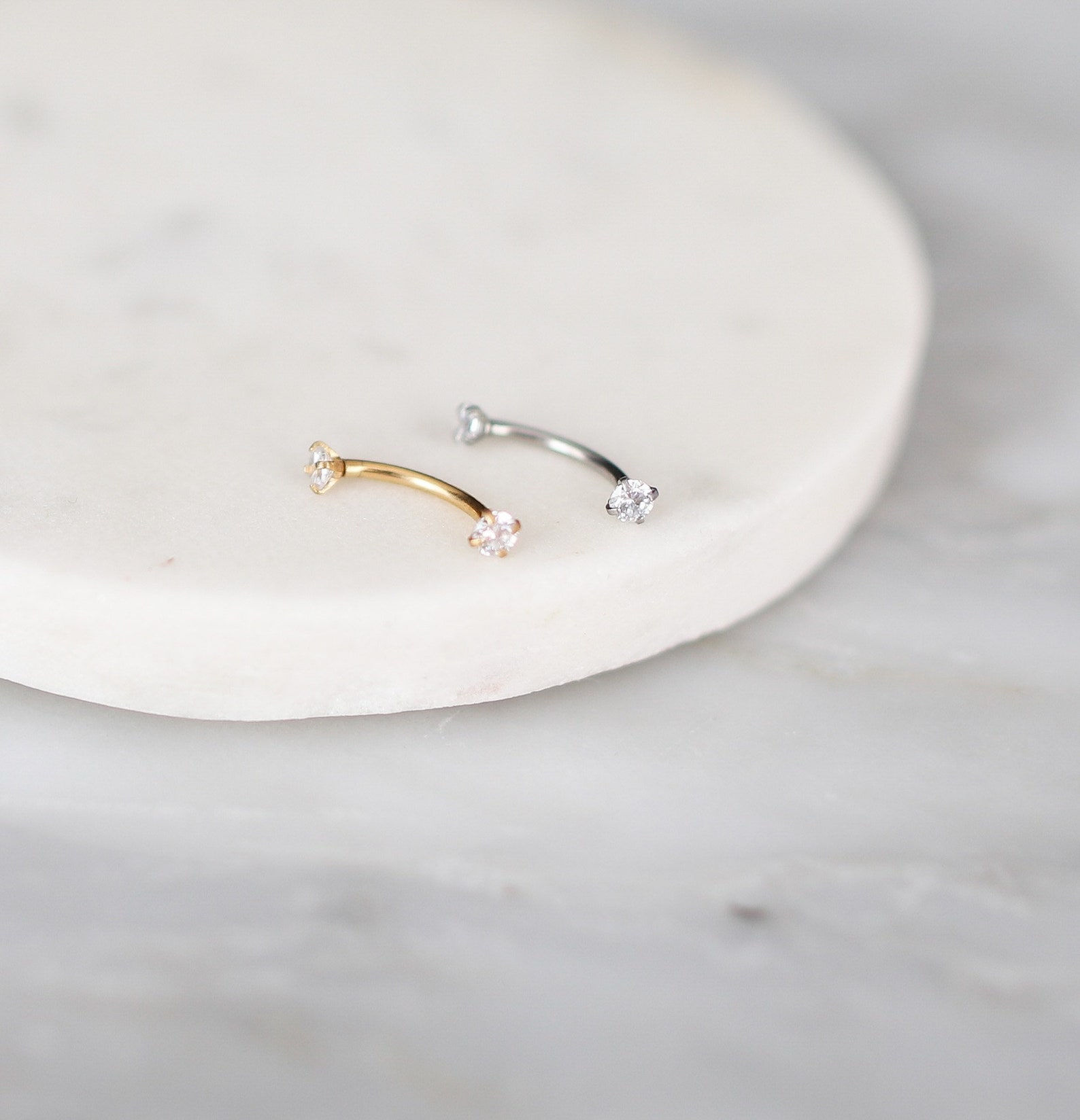 Gold/silver Diamond Rook Piercing Curved Barbell Cubic - Etsy