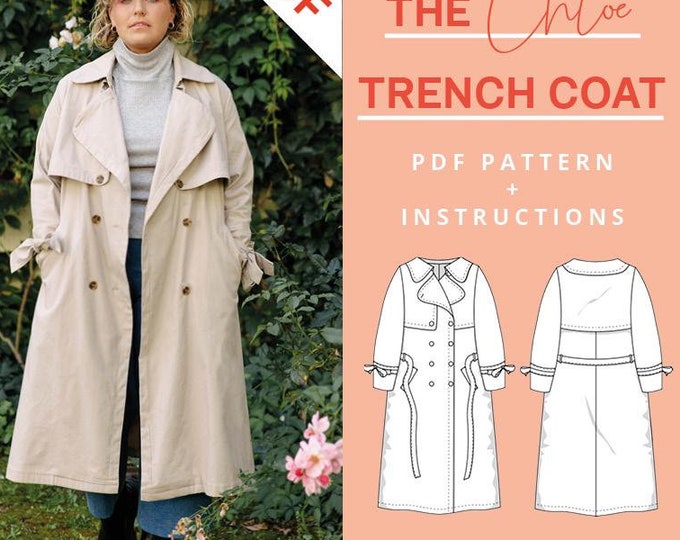 Trench Coat Sewing Pattern Penny, Projector Friendly PDF Sewing Pattern ...