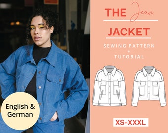 Patrón de papel chaqueta de mezclilla de gran tamaño | XS-XXXL | Parcela A0 | Costura para principiantes, sencilla y moderna | Con instrucciones de costura | alemán e inglés