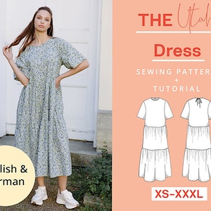 Tiered summer dress Sewing Pattern PDF A Line Dress Wrap Dress | XS-XXXL | Instant Download | Easy | modern | With video tutorial