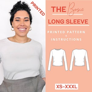 Long sleeve printed sewing pattern ladies XS-XXXL pattern digital top pattern easy shirt for sewing beginners with long sleeves jersey