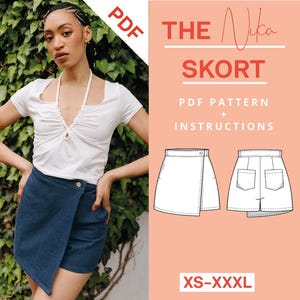 Skort Sewing Pattern PDF XS-XXXL Short Skirt and Short Pants in One with sewing instructions and sewing tutorial denim jeans shorts