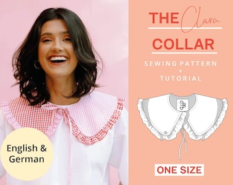Collar sewing pattern PDF collar with ruffles and bow, easy pattern for sewing beginners with sewing tutorial download, English and German