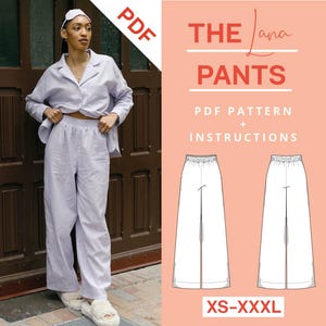 Pyjama Pants Sewing Pattern PDF | xs-xxxl | Instant Download | Pajama pattern | Sewing tutorial | A4 US Letter Wide Leg Pants Elastic Waist