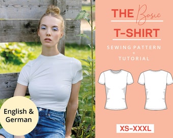 Basic Slim Fit T-shirt Sewing Pattern PDF Jersey Shirt | XS-XXXL | Instant Download | Beginner friendly | Easy modern | With video tutorial
