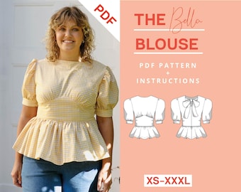 Peplum Blouse Sewing Pattern PDF | xs-xxxl | Instant Download | Romantic puff sleeve top pattern | Sewing tutorial | A4 US Letter A0 Summer