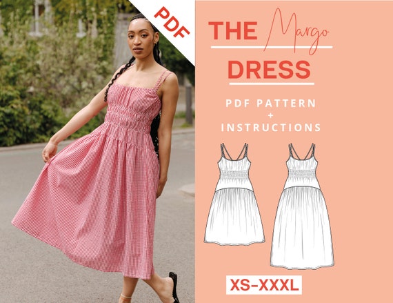 Shirred Dress Sewing Pattern PDF XS-XXXL Midi Dress A Line Shirred Dress Sewing Pattern PDF XS-XXXL Midi Dress A Line