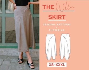 Asymmetrical midi skirt printed pattern | XS-XXXL | A0 | Sewing beginners, simple and modern | With sewing instructions | German English