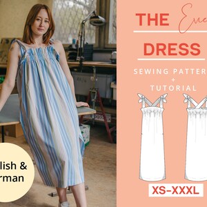Sommerkleid A Linie mit Rüschen Papierschnittmuster | XS-XXXL | A0 | Nähanfänger, einfach und modern | Mit Nähanleitung | Deutsch Englisch