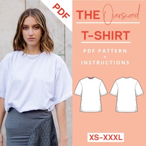 Oversized T-shirt naaipatroon PDF Jersey T-shirt | XS-XXXL | Downloaden | Voor beginners, eenvoudig en modern | Met video-instructies