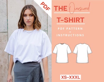 T-Shirt surdimensionné Patron de couture PDF Jersey Tshirt | XS-XXXL | Télécharger | Pour débutants, simple et moderne | Avec instructions vidéo | Allemand