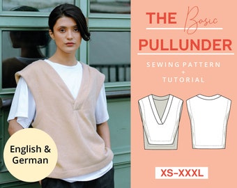 Slipover Vest Sweater Printed Pattern | XS-XXXL | A0 | Sewing beginners, simple and modern | With sewing instructions | German English