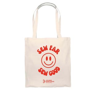 Sac en tissu avec inscription à coudre « Sew far sew good », sac en jute pour couturières, cadeau pour couturières | Sacs pour achats de tissus et projets de couture