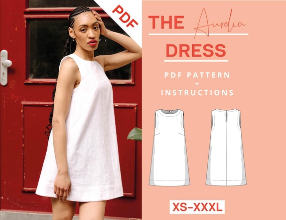 Leinenkleid Schnittmuster PDF | xs-xxxl | A4, A0 & US Letter | Nähanleitung für ein ärmelloses Minikleid in A-Linie aus Leinenstoff nähen