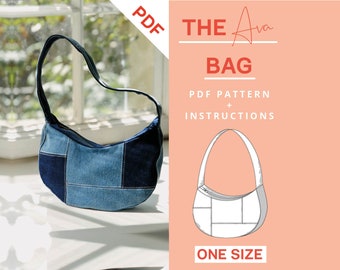 Patchwork bag sewing pattern PDF | Instant Download | Denim bag jeans bag hobo bag baguette bag shoulder bag digital pattern download