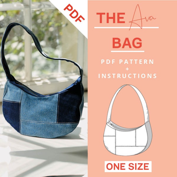 Patchwork bag sewing pattern PDF | Instant Download | Denim bag jeans bag hobo bag baguette bag shoulder bag digital pattern download