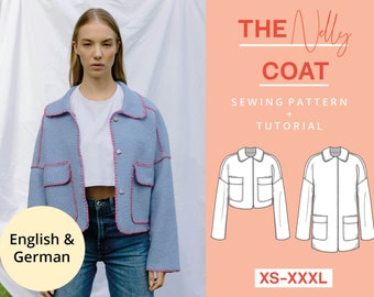 Modèle de couture de manteau PDF numérique | XS-XXXL | Télécharger | Débutant en couture | Avec instructions vidéo | Allemand et anglais