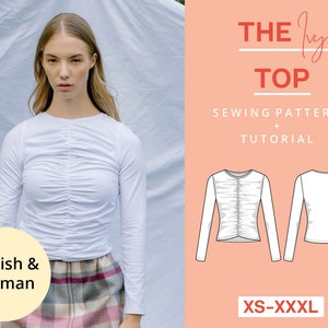 Patrón de costura de top de jersey para camisa de manga larga con volantes | XS-XXXL | Descargar | Principiante moderno | Con instrucciones en vídeo.