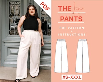 Palazzo Pants Sewing Pattern PDF | xs-xxxl | Instant Download | Wide leg pants pattern | Sewing tutorial | A4 US Letter Elastic Waist