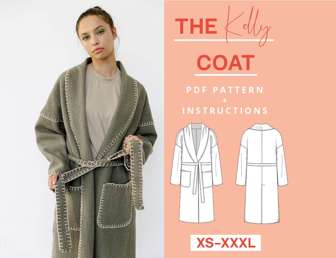 Coat Sewing Pattern WITHOUT SEWING MACHINE Pdf Xsxxxl A4 Us Letter Sewing Beginner Easy Coat