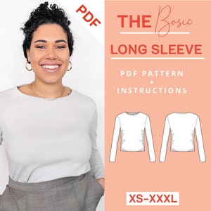 Long sleeve sewing pattern ladies XS-XXXL PDF pattern digital top pattern easy shirt for sewing beginners with long sleeves made of jersey