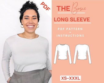 Long sleeve sewing pattern ladies XS-XXXL PDF pattern digital top pattern easy shirt for sewing beginners with long sleeves made of jersey