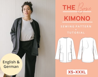 Cartamodello giacca blazer PDF Giacca Kimono Cardigan | XS-XXXL |  Per principianti, semplice e moderno | Con istruzioni video
