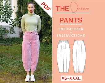 Patron de couture de pantalon carotte PDF | xs-xxxl | A4 et lettre américaine | Instructions de couture pantalon avec jambes ballon, pantalon ballon, jean ballon, pantalon en velours côtelé, pantalon jean