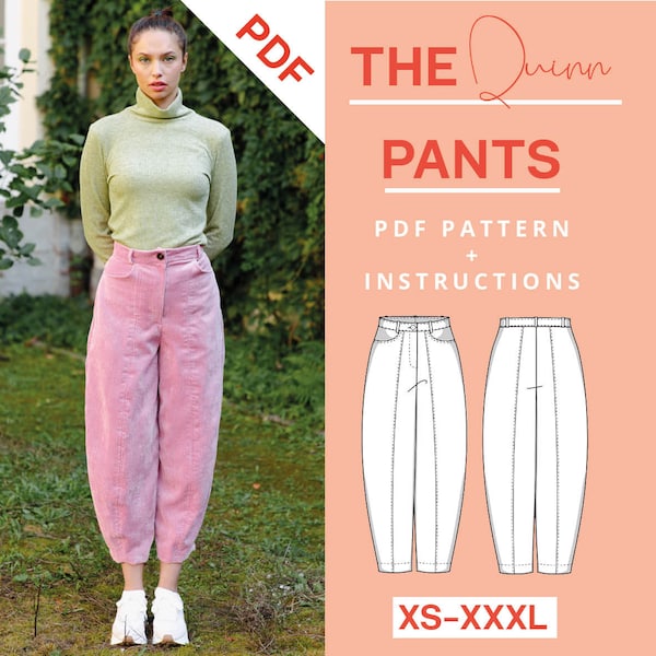 Tapered Pants Sewing Pattern PDF | xs-xxxl| Instant Download | Beginner friendly pants pattern trousers | Sewing tutorial | A4 US Letter