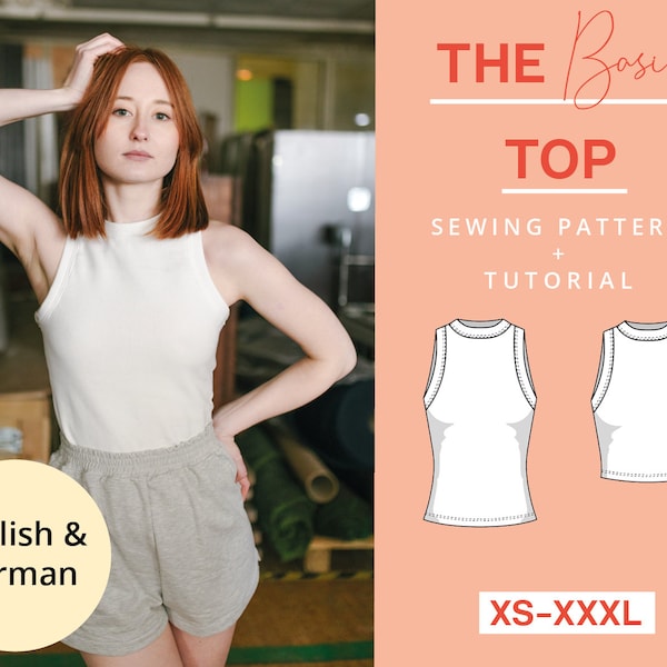 Tank Top Sewing Pattern Single Jersey Top Ladies Digital PDF | A4 US Letter | Easy | English German