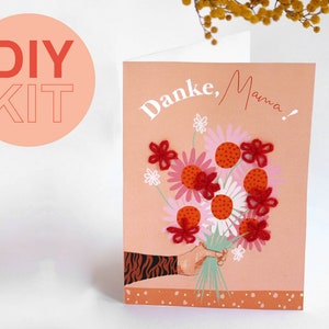 Biglietto "Grazie mamma" Set fai da te Festa della mamma, cartolina illustrata, biglietto pieghevole A6, regalo mamma, mamma | Ricami, bouquet, fai da te