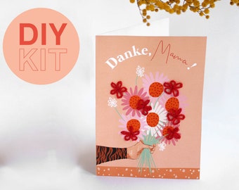 Carte "Merci maman" DIY set fête des mères, carte postale illustrée, carte pliante A6, cadeau maman, maman | Broderie, bouquet, bricolage