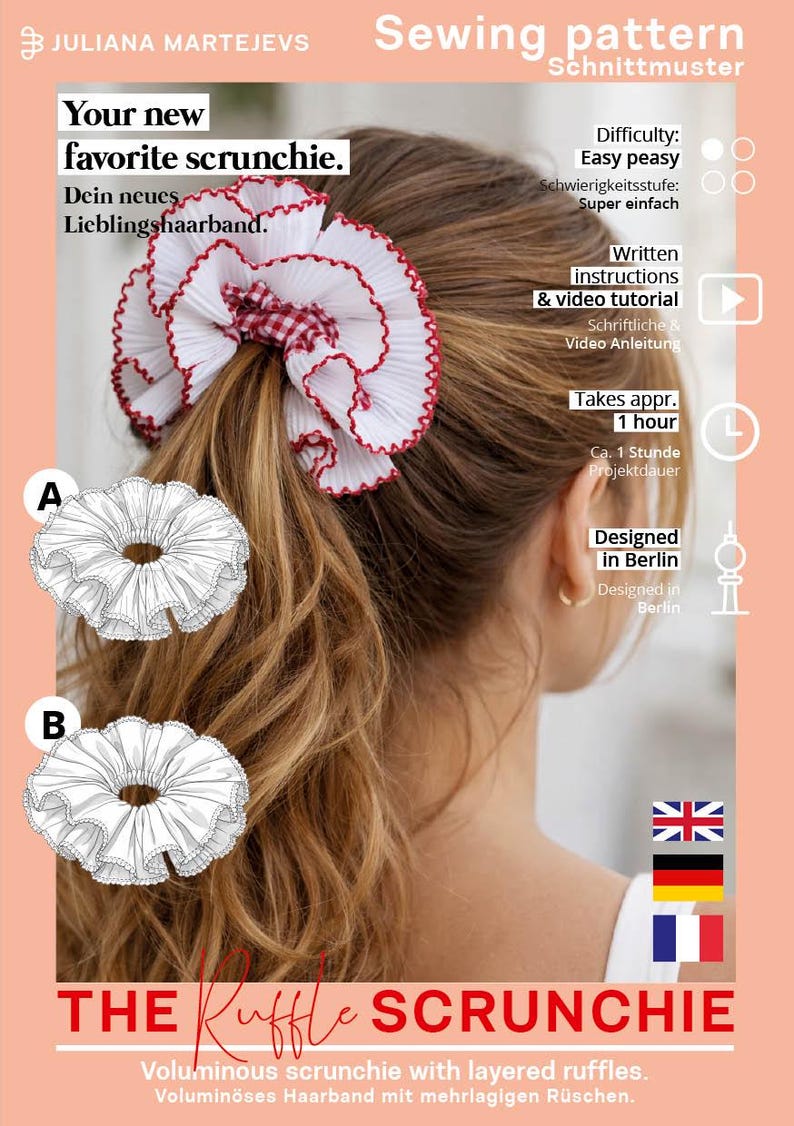 Ruffle Scrunchie PDF Sewing Pattern for Sewing Beginners | Easy Sewing ...