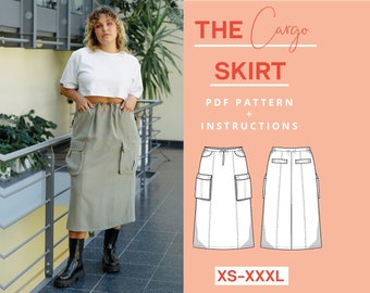 Cartamodello gonna cargo PDF | XS-XXXL | A4 e lettera | Principiante di cucito | Istruzioni per cucire gonna cargo gonna midi gonna con elastico tasche a soffietto