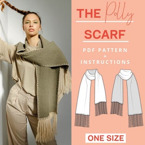No-knit Scarf Sewing Pattern | Fringe scarf DIY sewing for beginners | Sewing beginner scarf pattern embroidery beginner | Embroider a scarf