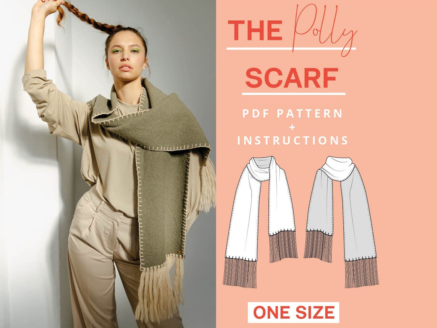 No-knit Scarf Sewing Pattern | Fringe scarf DIY sewing for beginners | Sewing beginner scarf pattern embroidery beginner | Embroider a scarf