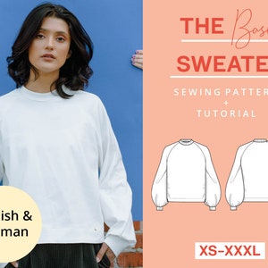 Loose Sweater with Wide Sleeves Paper Pattern | XS-XXXL | A0 | Sewing beginners simple Sweatshirt | Sewing Instructions | German English