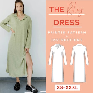 Polo Dress Printed Sewing Pattern | XS-XXXL | Paper Pattern | Beginner friendly jersey dress pattern | With sewing tutorial | A4 US Letter