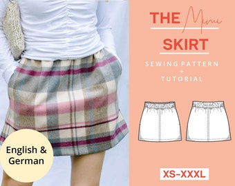 Mini skirt Sewing Pattern pdf skirt with pockets | XS-XXXL | Instant Download | Beginner friendly | Easy and modern | With video tutorial