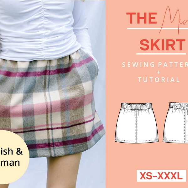 Mini skirt Sewing Pattern pdf skirt with pockets | XS-XXXL | Instant Download | Beginner friendly | Easy and modern | With video tutorial