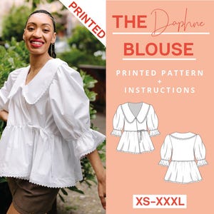 Wrap blouse Printed Paper sewing pattern DIN A0 for ladies XS-XXXL Romantic Blouse with Peter Pan collar, puff sleeves, peplum and bows