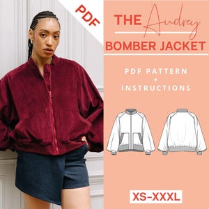 Bomber Jacket Sewing Pattern Ladies PDF Instant Download XS-XXXL Easy Jacket Pattern for Advanced Sewing Beginners with Video Tutorial