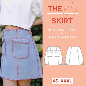 Patrón de costura minifalda SIN MÁQUINA DE COSER PDF | xs-xxxl | A4 y Carta | Principiante en costura | Instrucciones de costura falda costura bordar falda de invierno falda línea A