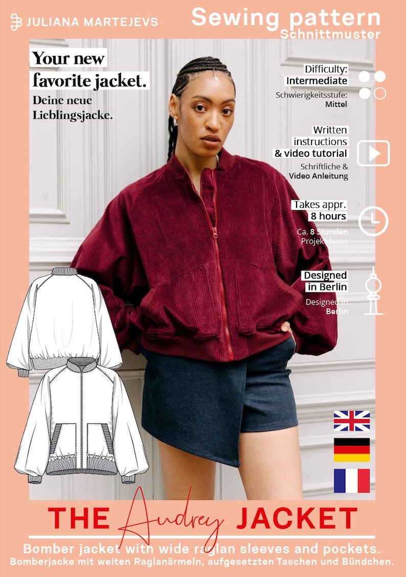 Bomber Jacket Sewing Pattern Ladies PDF Instant Download XS-XXXL Easy ...