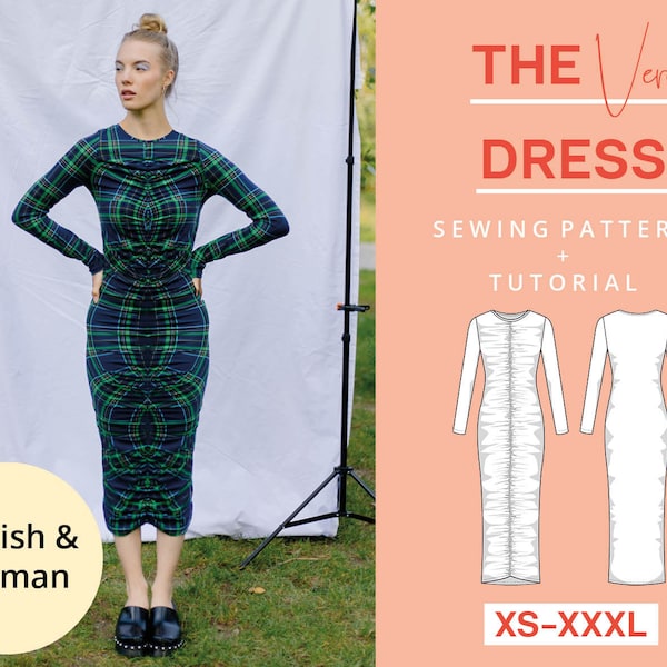 Midi Dress Sewing Pattern PDF Jersey dress pattern | XS-XXXL | Instant Download | Sewing beginner | With sewing tutorial | A4 Letter