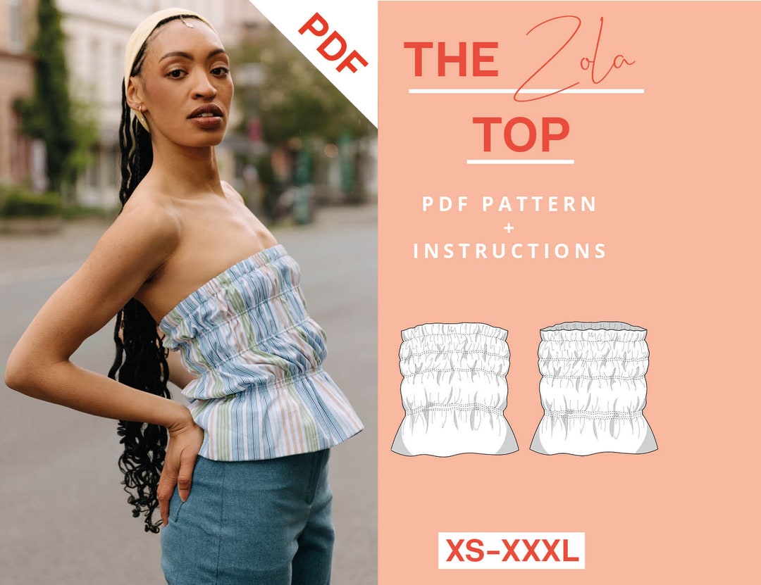 Small Tube Top Pattern Tube Top Sewing Pattern PDF XS-XXXL Bandeau Top Pattern Summer Top ...