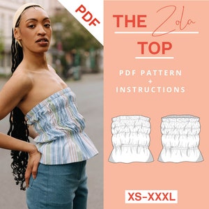 Tube Top Sewing Pattern PDF XS-XXXL Bandeau top pattern summer top sewing instructions and sewing tutorial off shoulder top easy beginner