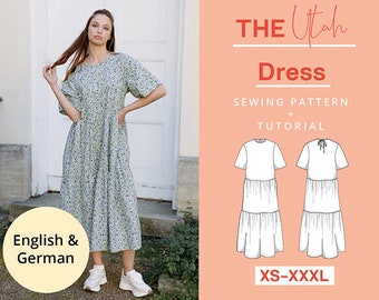 Sommerkleid mit Rüschen Papierschnittmuster | XS-XXXL | A0 Plot | Nähanfänger, einfach und modern | Mit Nähanleitung | Deutsch und Englisch